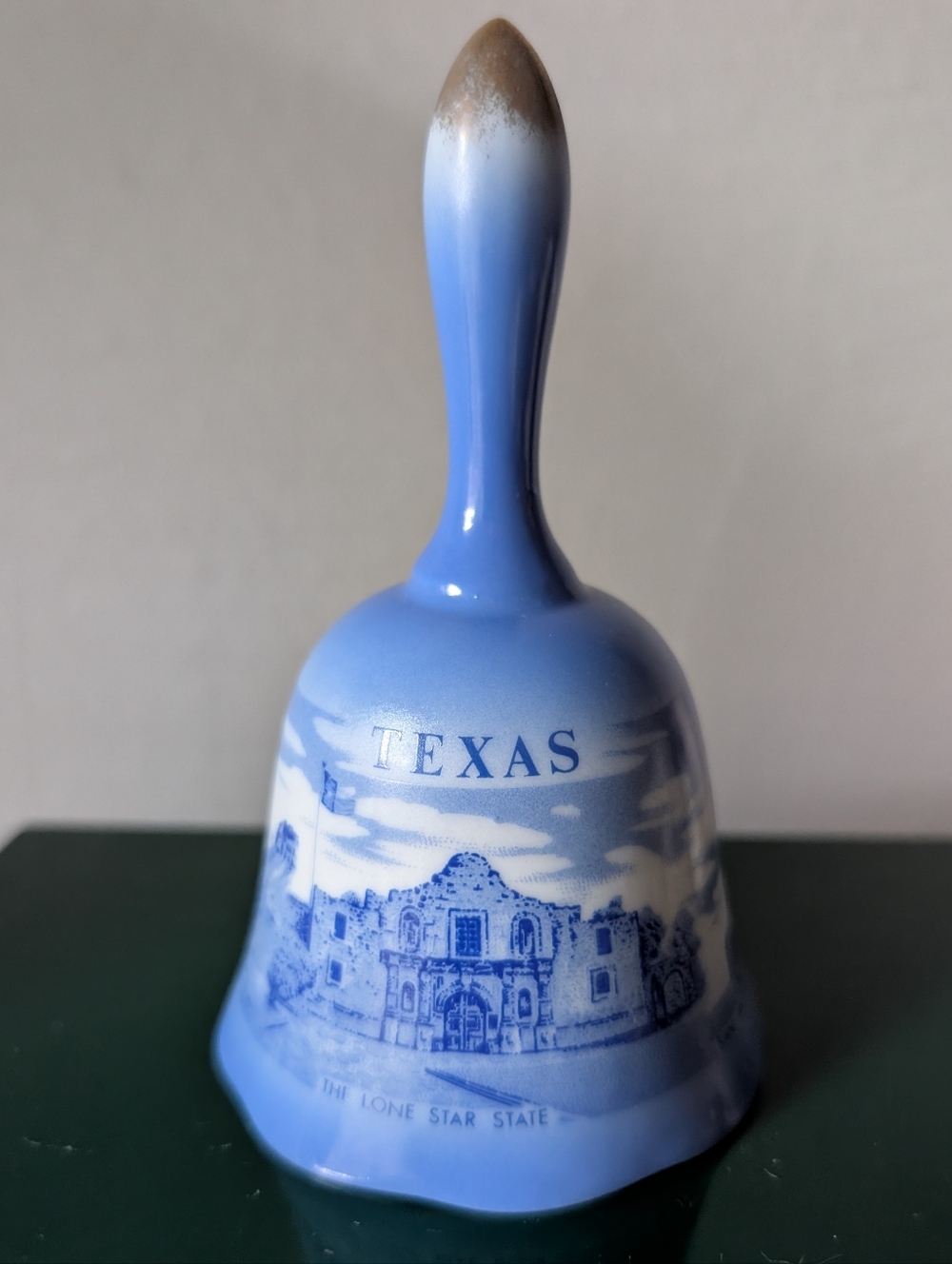 Texas Alamo And Astrodome Blue Ceramic Souvenir Bell‎